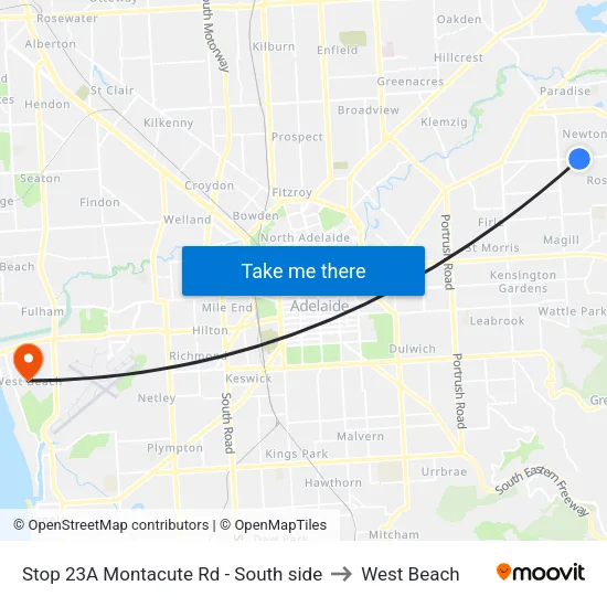 Stop 23A Montacute Rd - South side to West Beach map