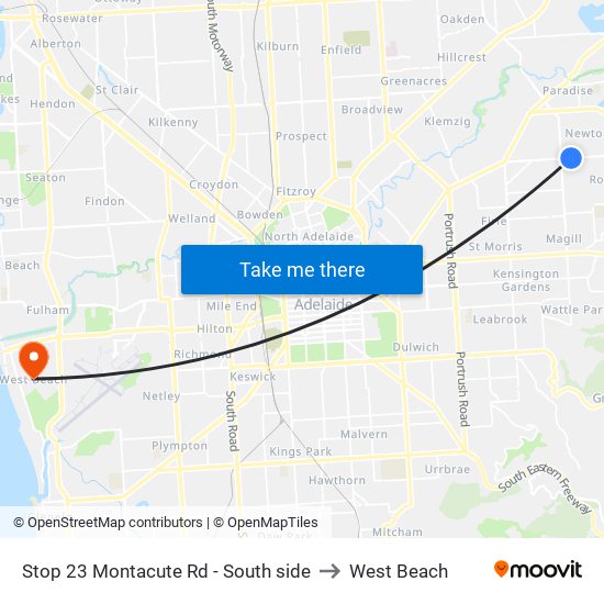 Stop 23 Montacute Rd - South side to West Beach map