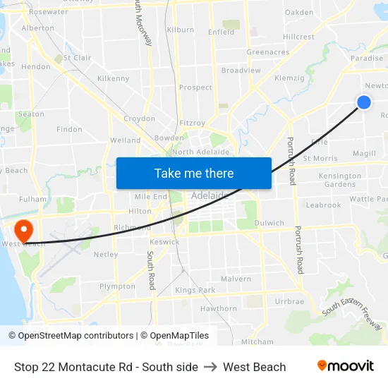 Stop 22 Montacute Rd - South side to West Beach map