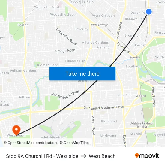 Stop 9A Churchill Rd - West side to West Beach map