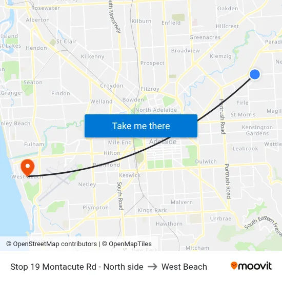 Stop 19 Montacute Rd - North side to West Beach map