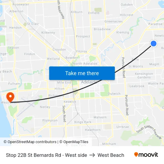 Stop 22B St Bernards Rd - West side to West Beach map