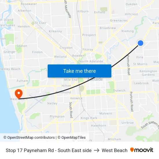 Stop 17 Payneham Rd - South East side to West Beach map