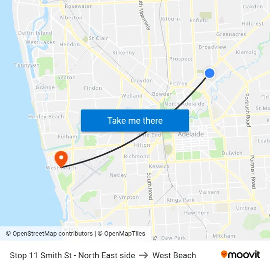Stop 11 Smith St - North East side to West Beach map