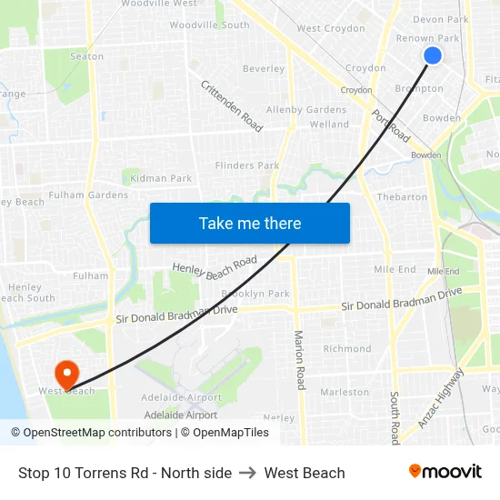 Stop 10 Torrens Rd - North side to West Beach map