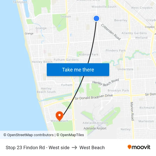 Stop 23 Findon Rd - West side to West Beach map