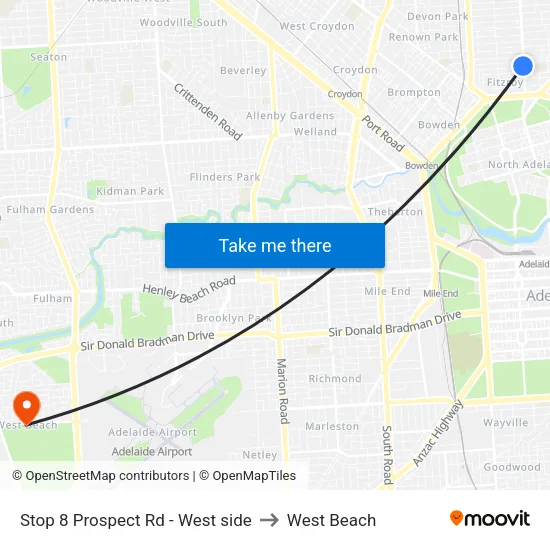 Stop 8 Prospect Rd - West side to West Beach map