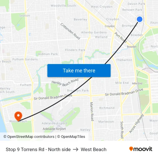 Stop 9 Torrens Rd - North side to West Beach map