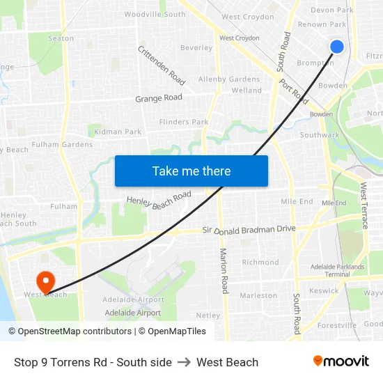Stop 9 Torrens Rd - South side to West Beach map