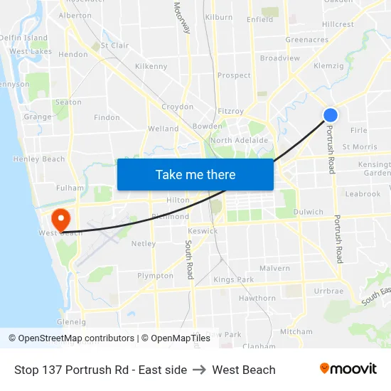 Stop 137 Portrush Rd - East side to West Beach map