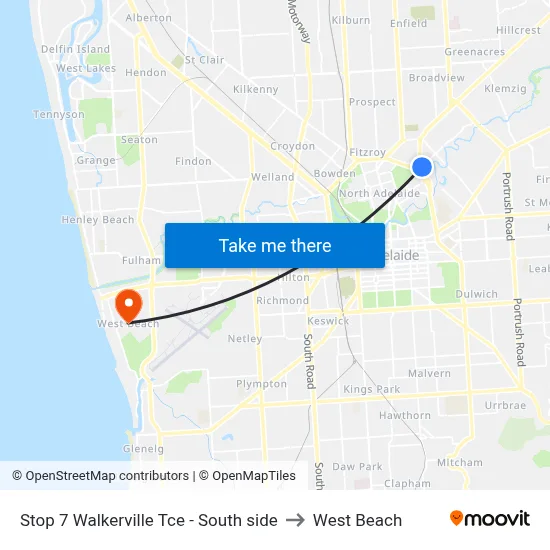 Stop 7 Walkerville Tce - South side to West Beach map
