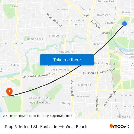 Stop 6 Jeffcott St - East side to West Beach map