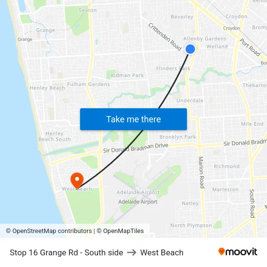 Stop 16 Grange Rd - South side to West Beach map