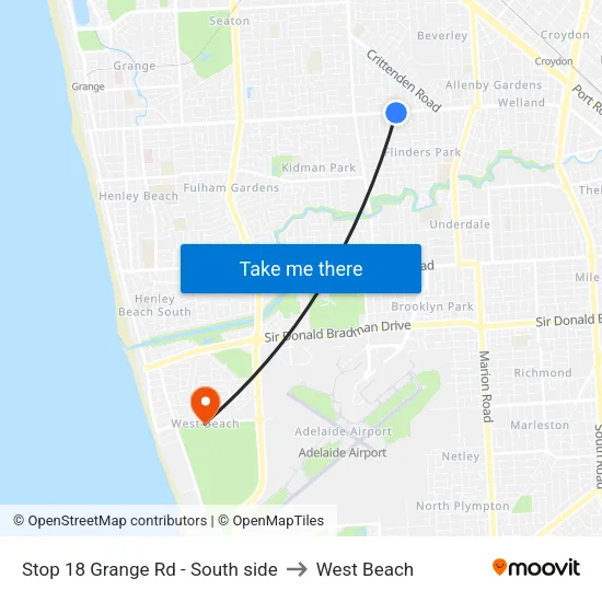 Stop 18 Grange Rd - South side to West Beach map
