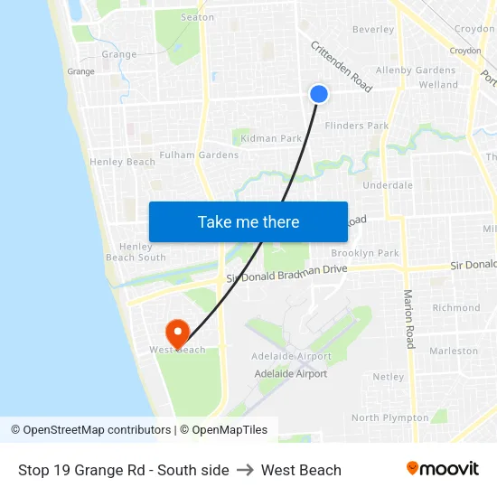 Stop 19 Grange Rd - South side to West Beach map