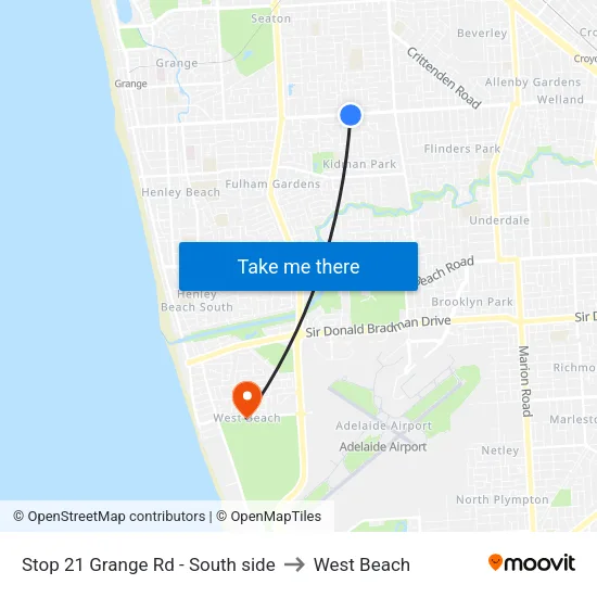 Stop 21 Grange Rd - South side to West Beach map