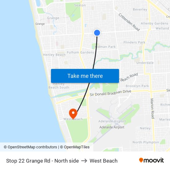 Stop 22 Grange Rd - North side to West Beach map