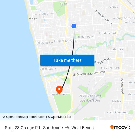 Stop 23 Grange Rd - South side to West Beach map