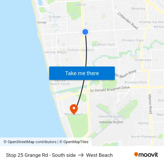 Stop 25 Grange Rd - South side to West Beach map