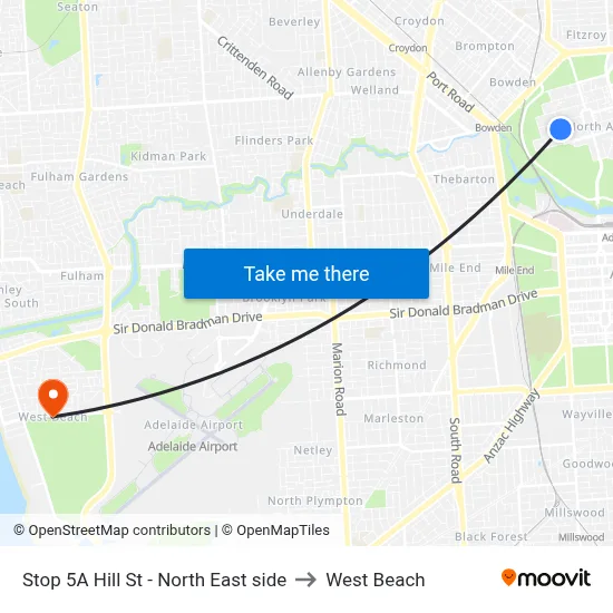 Stop 5A Hill St - North East side to West Beach map