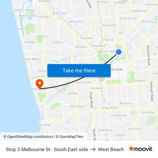 Stop 3 Melbourne St - South East side to West Beach map