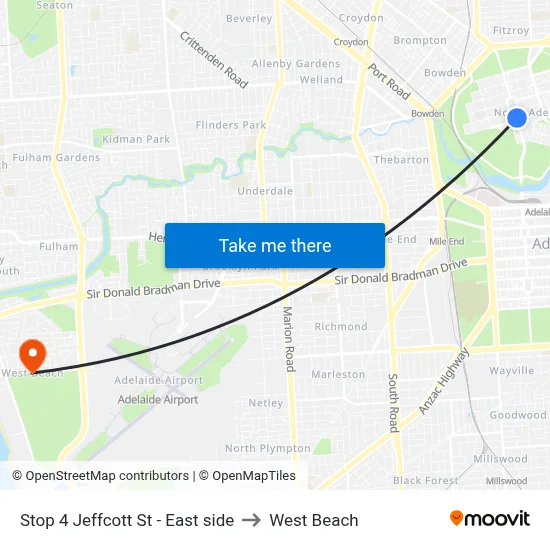 Stop 4 Jeffcott St - East side to West Beach map