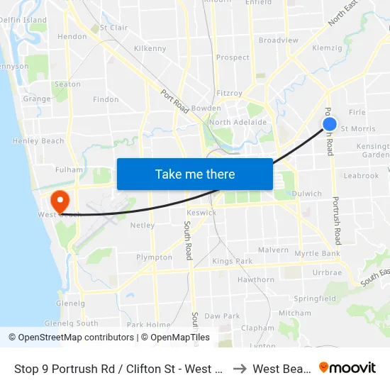 Stop 9 Portrush Rd / Clifton St - West side to West Beach map