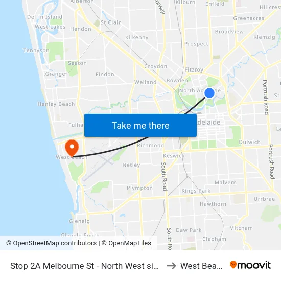 Stop 2A Melbourne St - North West side to West Beach map