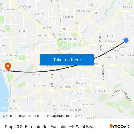 Stop 20 St Bernards Rd - East side to West Beach map