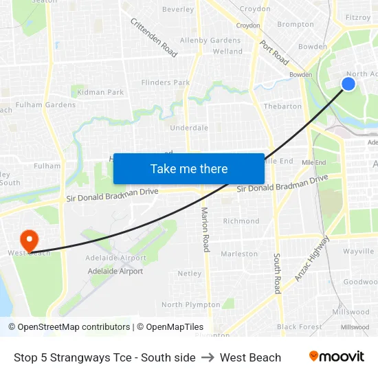 Stop 5 Strangways Tce - South side to West Beach map