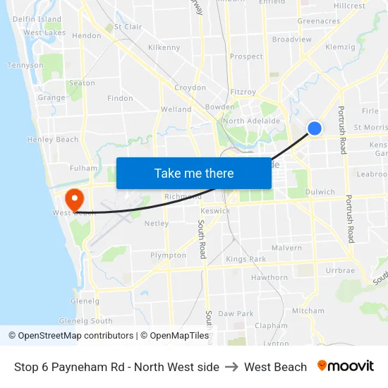 Stop 6 Payneham Rd - North West side to West Beach map