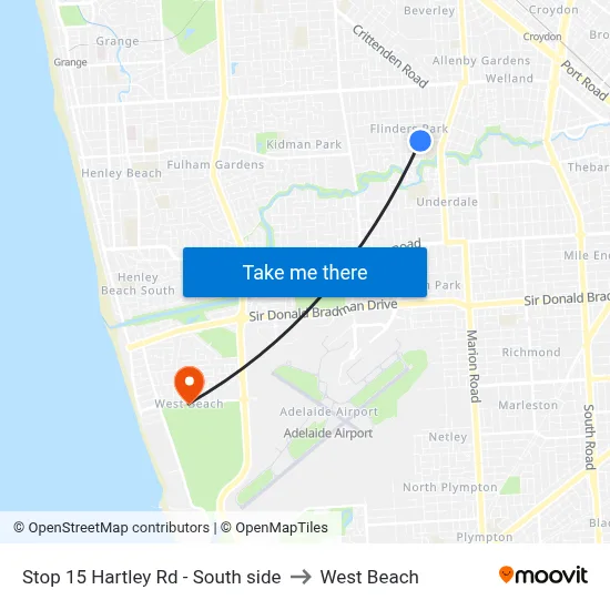 Stop 15 Hartley Rd - South side to West Beach map