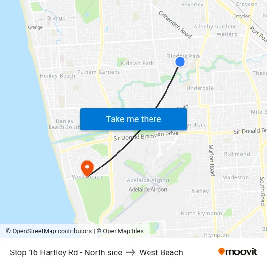 Stop 16 Hartley Rd - North side to West Beach map