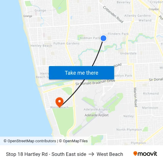 Stop 18 Hartley Rd - South East side to West Beach map