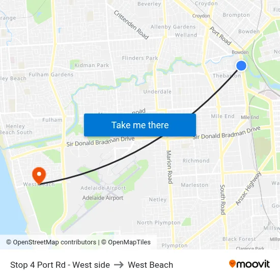 Stop 4 Port Rd - West side to West Beach map