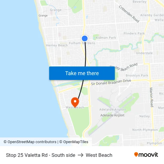 Stop 25 Valetta Rd - South side to West Beach map
