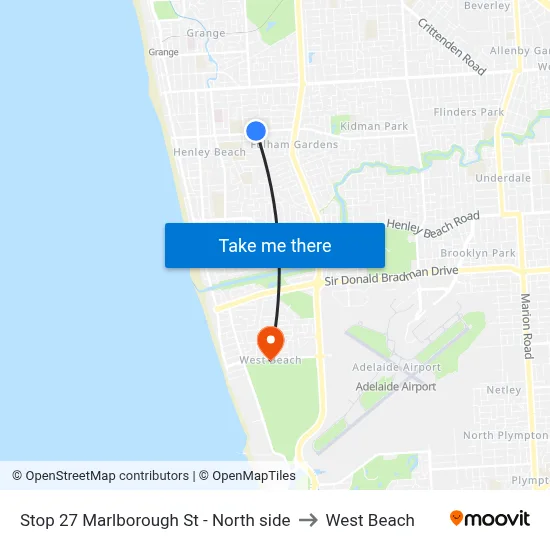 Stop 27 Marlborough St - North side to West Beach map