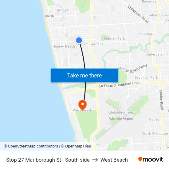 Stop 27 Marlborough St - South side to West Beach map