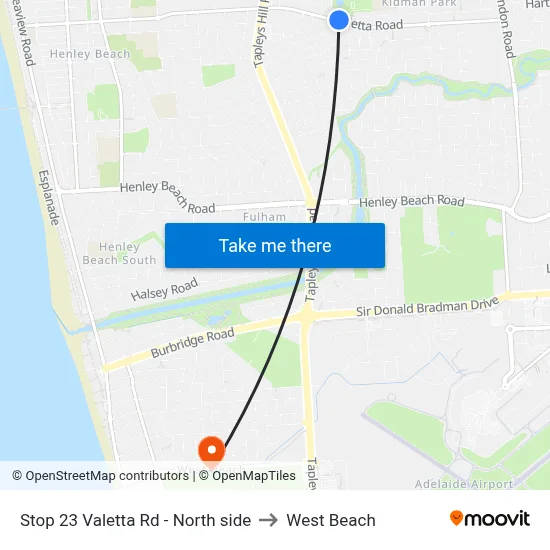 Stop 23 Valetta Rd - North side to West Beach map