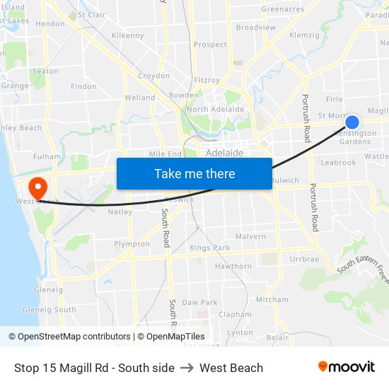 Stop 15 Magill Rd - South side to West Beach map