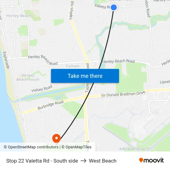 Stop 22 Valetta Rd - South side to West Beach map