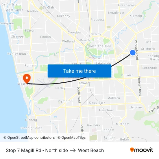 Stop 7 Magill Rd - North side to West Beach map