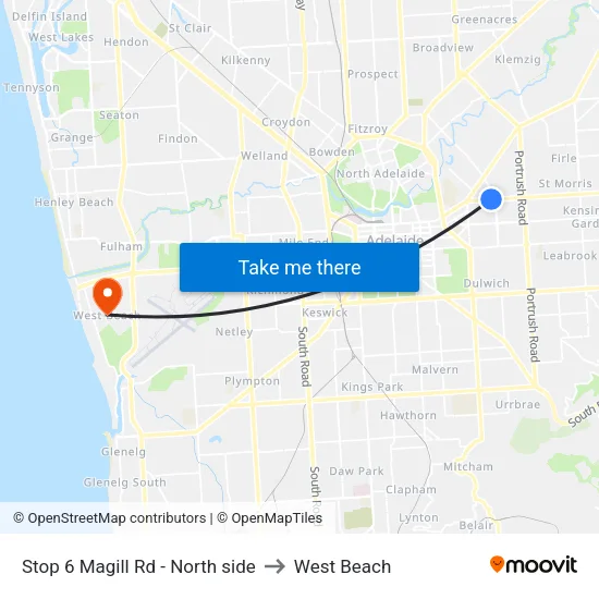 Stop 6 Magill Rd - North side to West Beach map