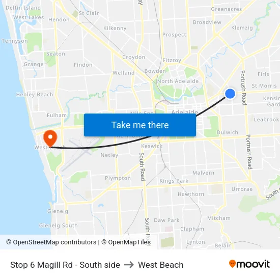 Stop 6 Magill Rd - South side to West Beach map