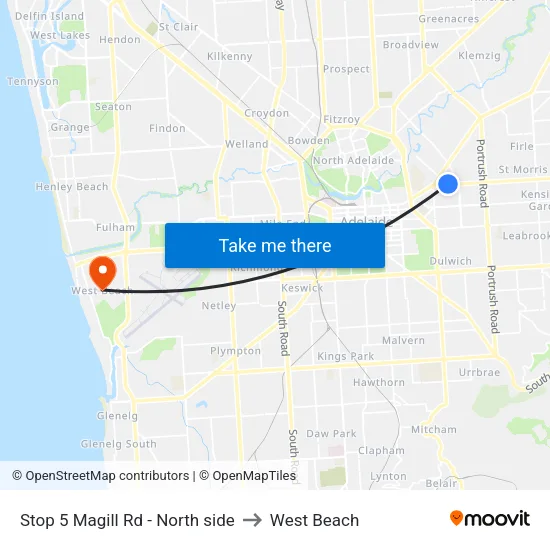 Stop 5 Magill Rd - North side to West Beach map