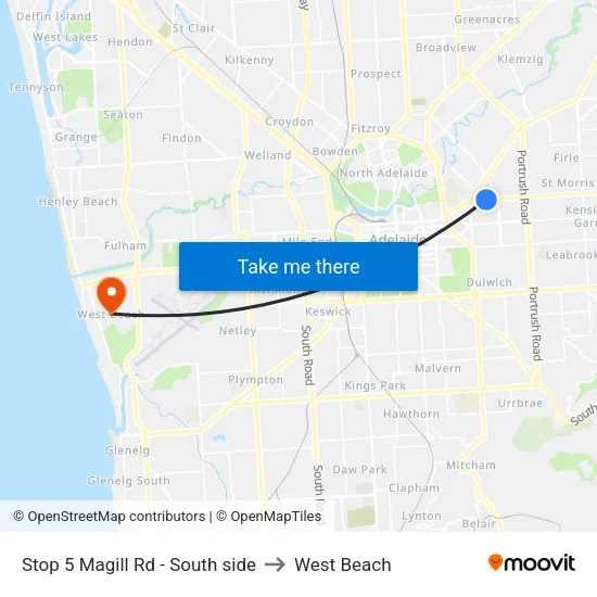 Stop 5 Magill Rd - South side to West Beach map