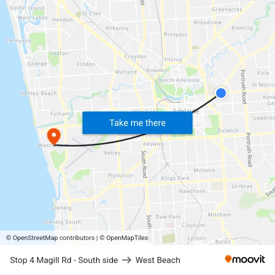 Stop 4 Magill Rd - South side to West Beach map