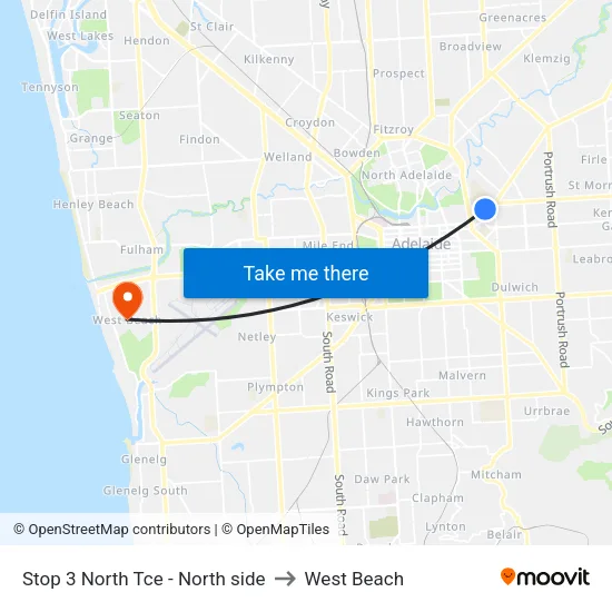 Stop 3 North Tce - North side to West Beach map