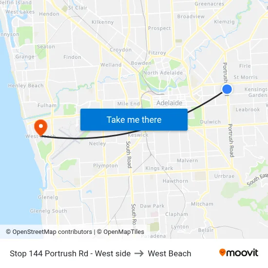 Stop 144 Portrush Rd - West side to West Beach map