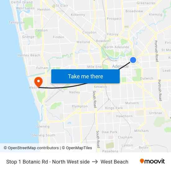 Stop 1 Botanic Rd - North West side to West Beach map